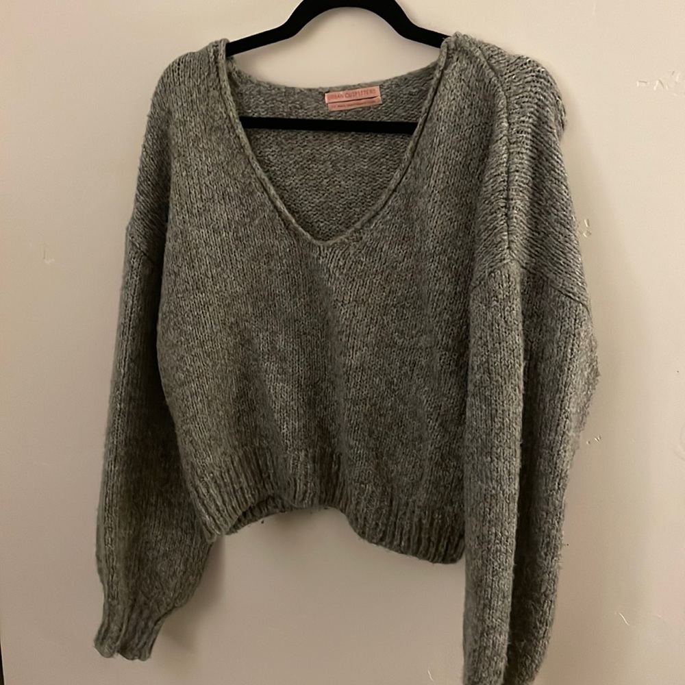 Gray knit v-neck sweater